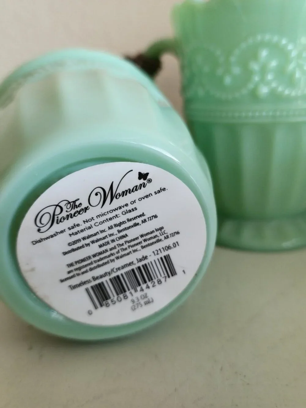 Pioneer Woman TIMELESS BEAUTY Jadeite Jadite Green Glass Sugar Creamer NEW NWT